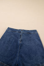 Asymmetrical Denim Skort with Pockets