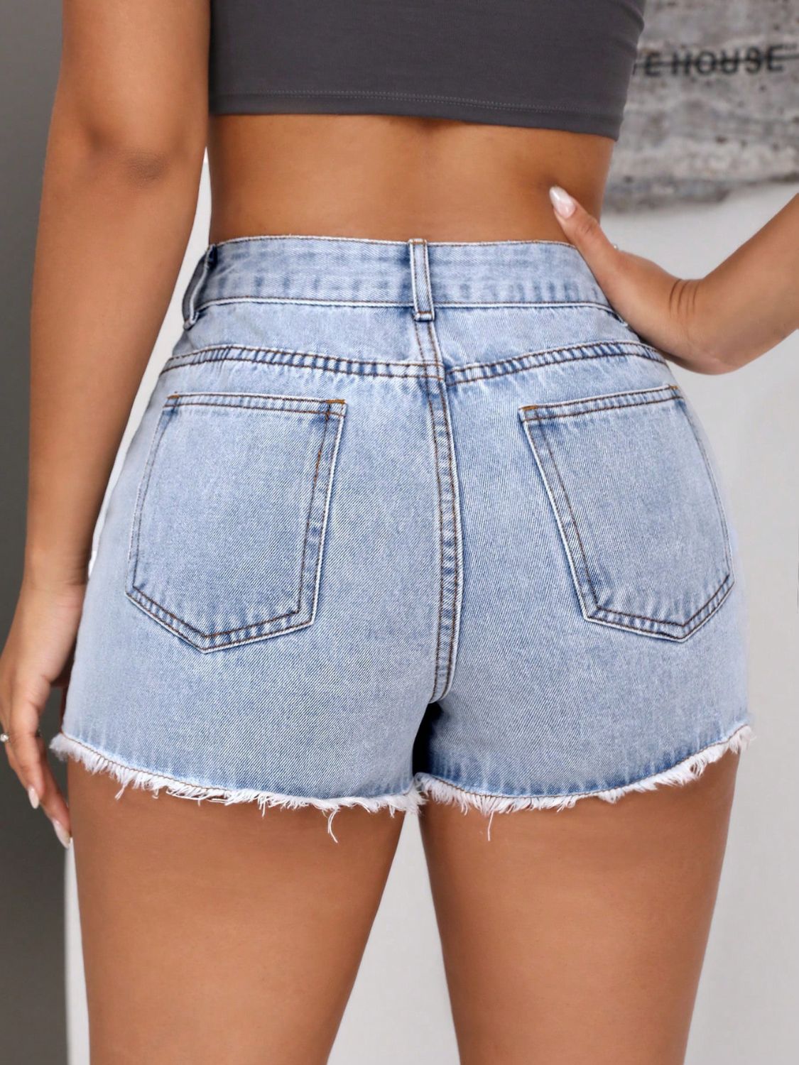 Raw Hem Pocketed Denim Shorts - felvior