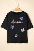 Sequined America Star Round Neck T Shirt
