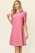 Double Take Full Size Texture Collared Neck Short Sleeve Dress