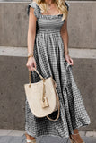 Full Size Smocked Ruffled Plaid Ruffle Hem Dress - felvior