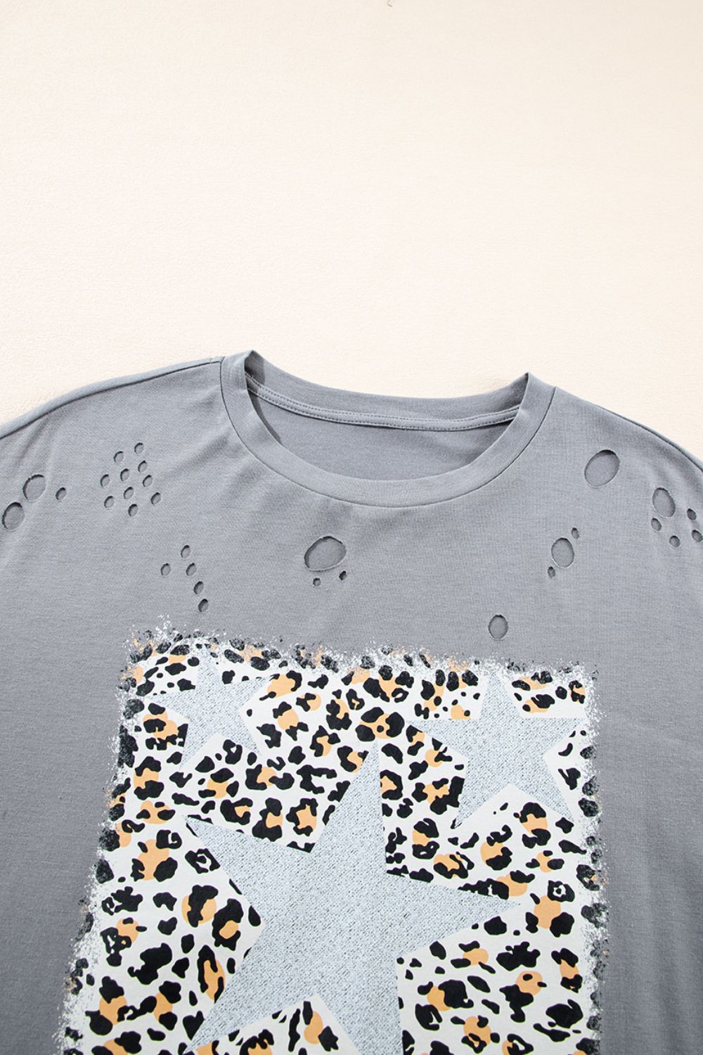 Stars Leopard Graphic Distressed T-Shirt