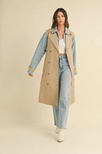 MABLE Layered Look Trench Coat With Denim Jacket