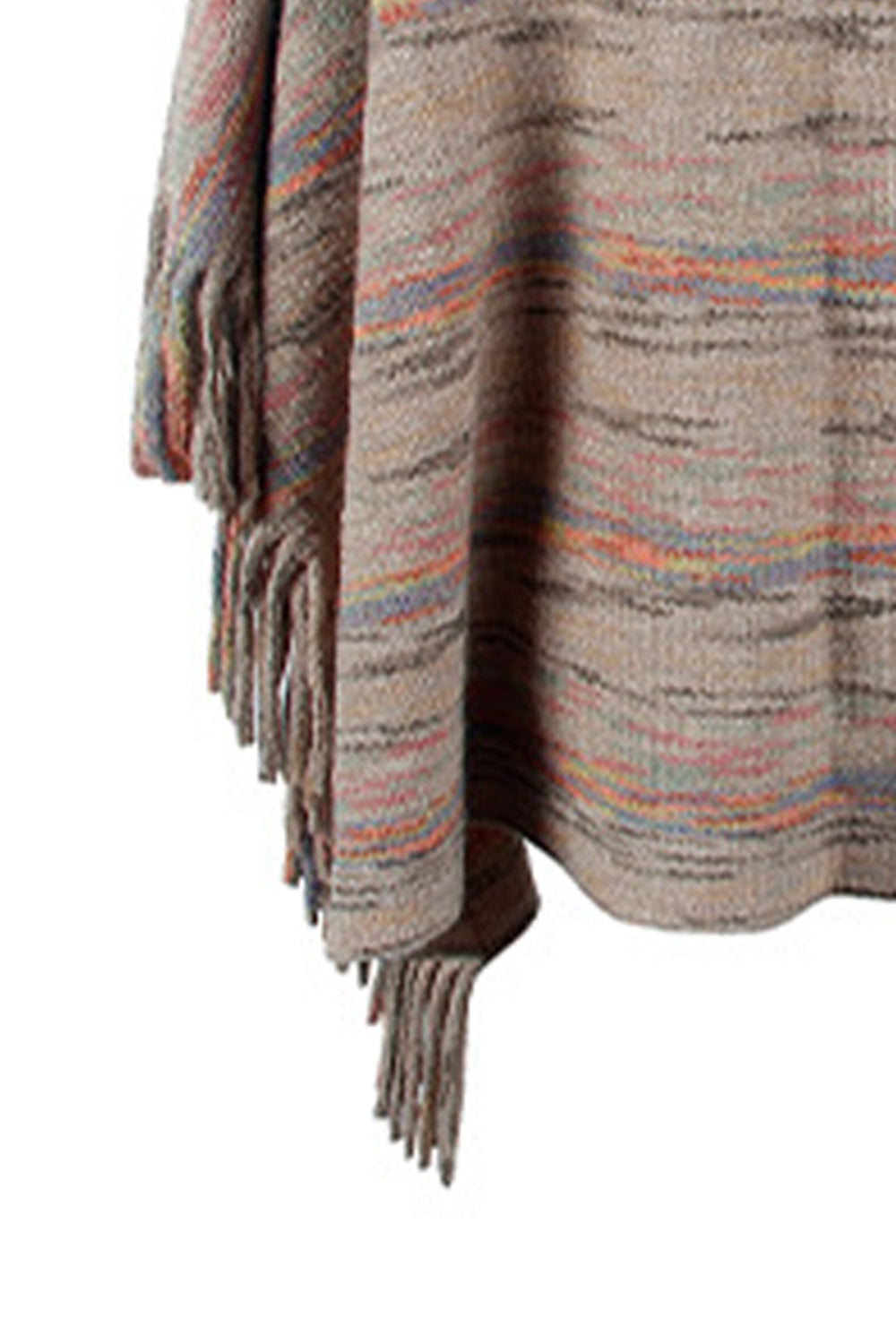 Round Neck Fringe Detail Sleeve Poncho - felvior