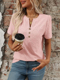 Eyelet Notched Short Sleeve Top