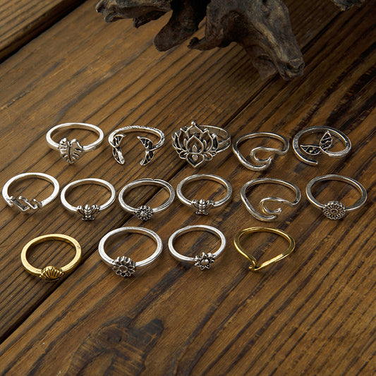 Alloy Multi Shapes 15-Piece Ring Set - felvior