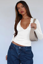 Lace Detail V-Neck Long Sleeve T-Shirt
