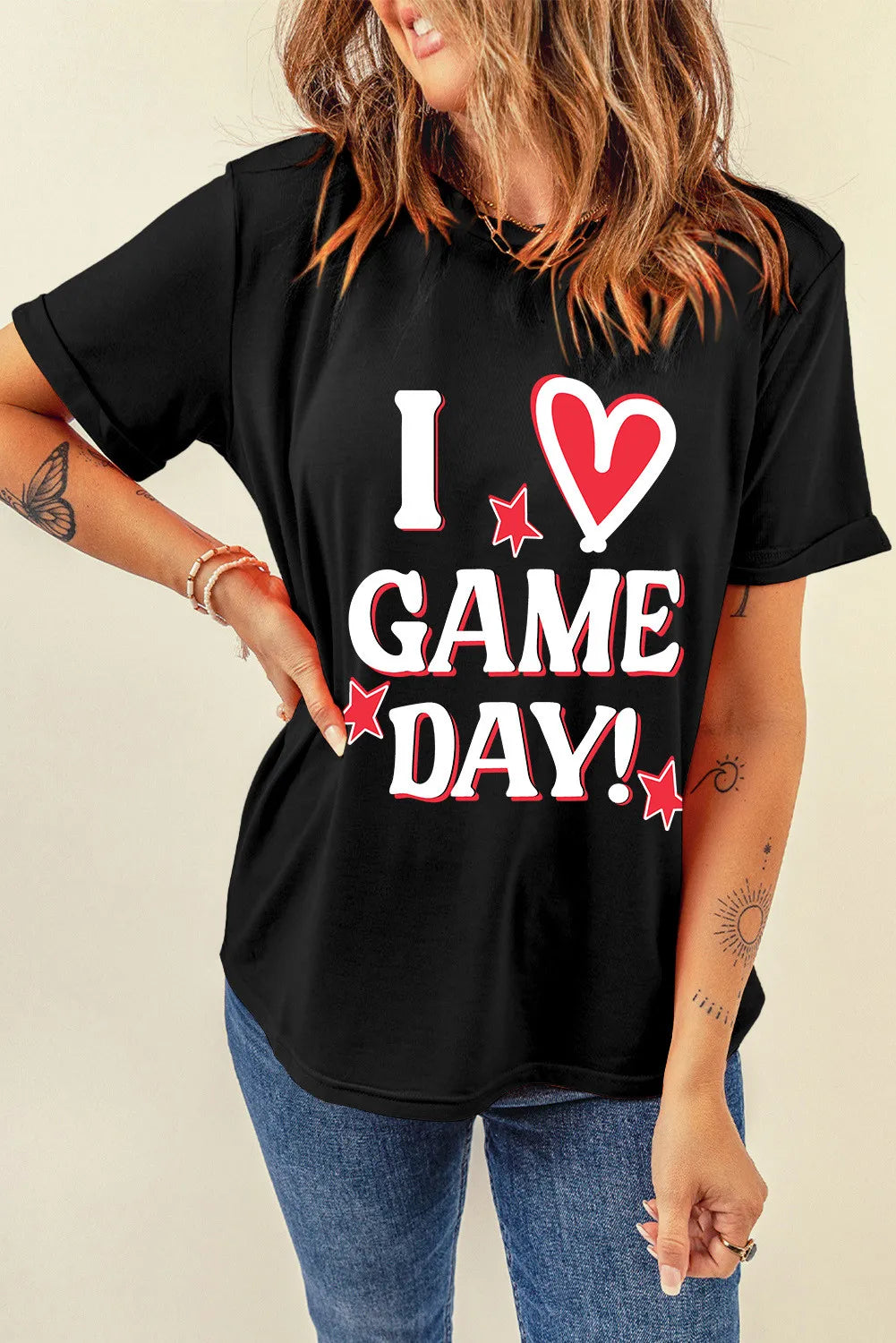 Letter Graphic Round Neck Short Sleeve T-Shirt - felvior
