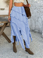 Devine Slit Drawstring Ruffled Skirt