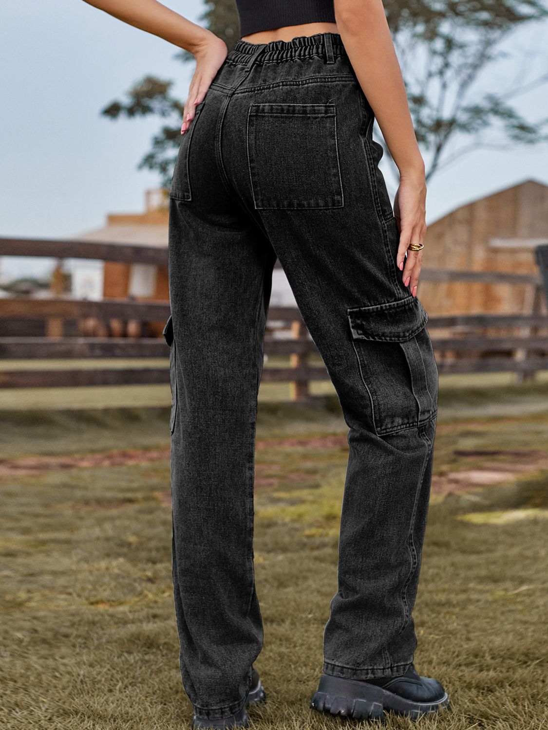 High Waist Cargo Jeans - felvior