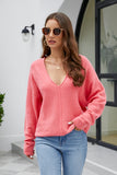 V-Neck Drop Shoulder Long Sleeve Knit Top - felvior