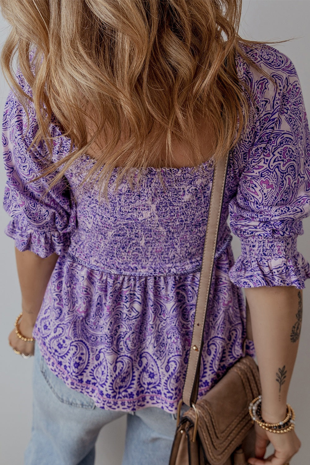 Printed Square Neck Half Sleeve Blouse - felvior