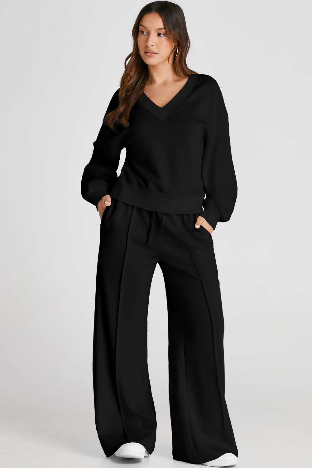 V-Neck Long Sleeve Top and Pants Active Set - felvior