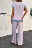 Contrast Round Neck Top and Pants Set - felvior