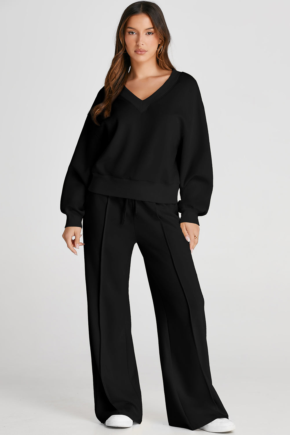 V-Neck Long Sleeve Top and Pants Active Set - felvior