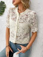 Button Down Half Sleeve Lace Shirt