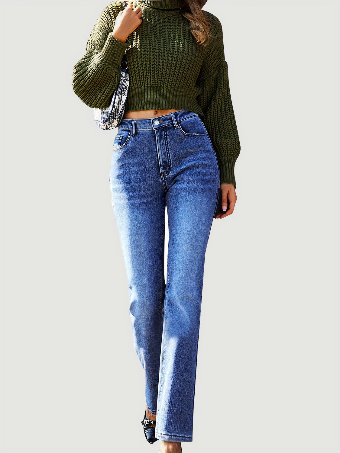 Straight Leg Jeans with Pockets - felvior