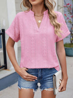 Eyelet Notched Short Sleeve Top