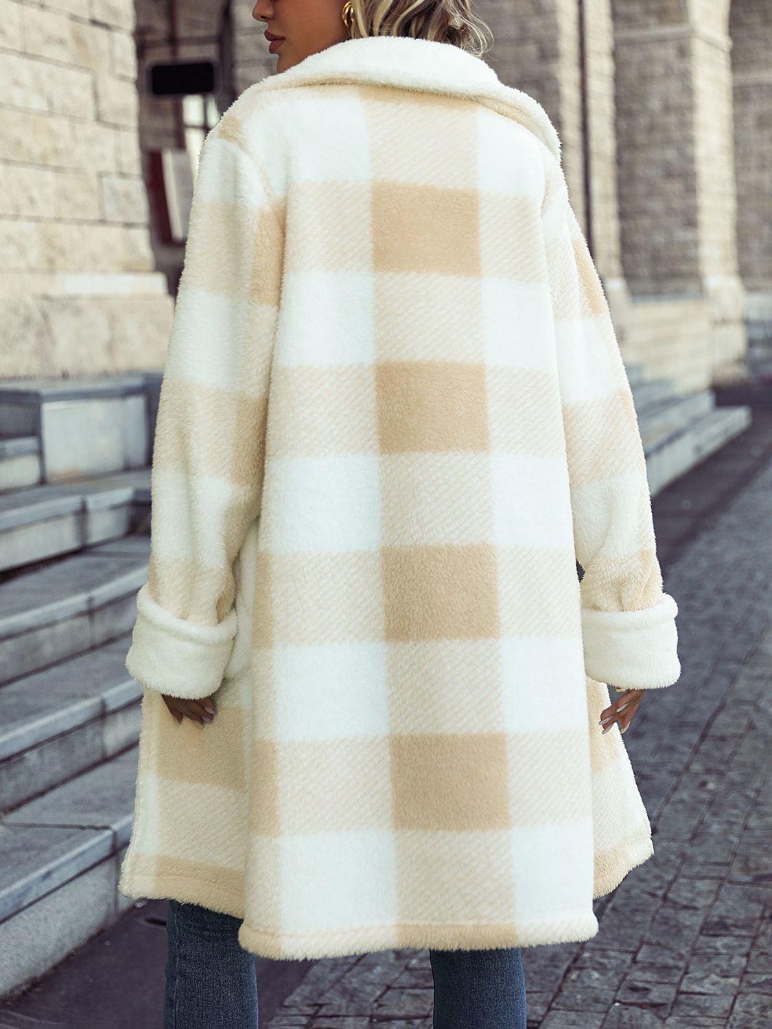 Plaid Button Down Coat with Pockets - felvior