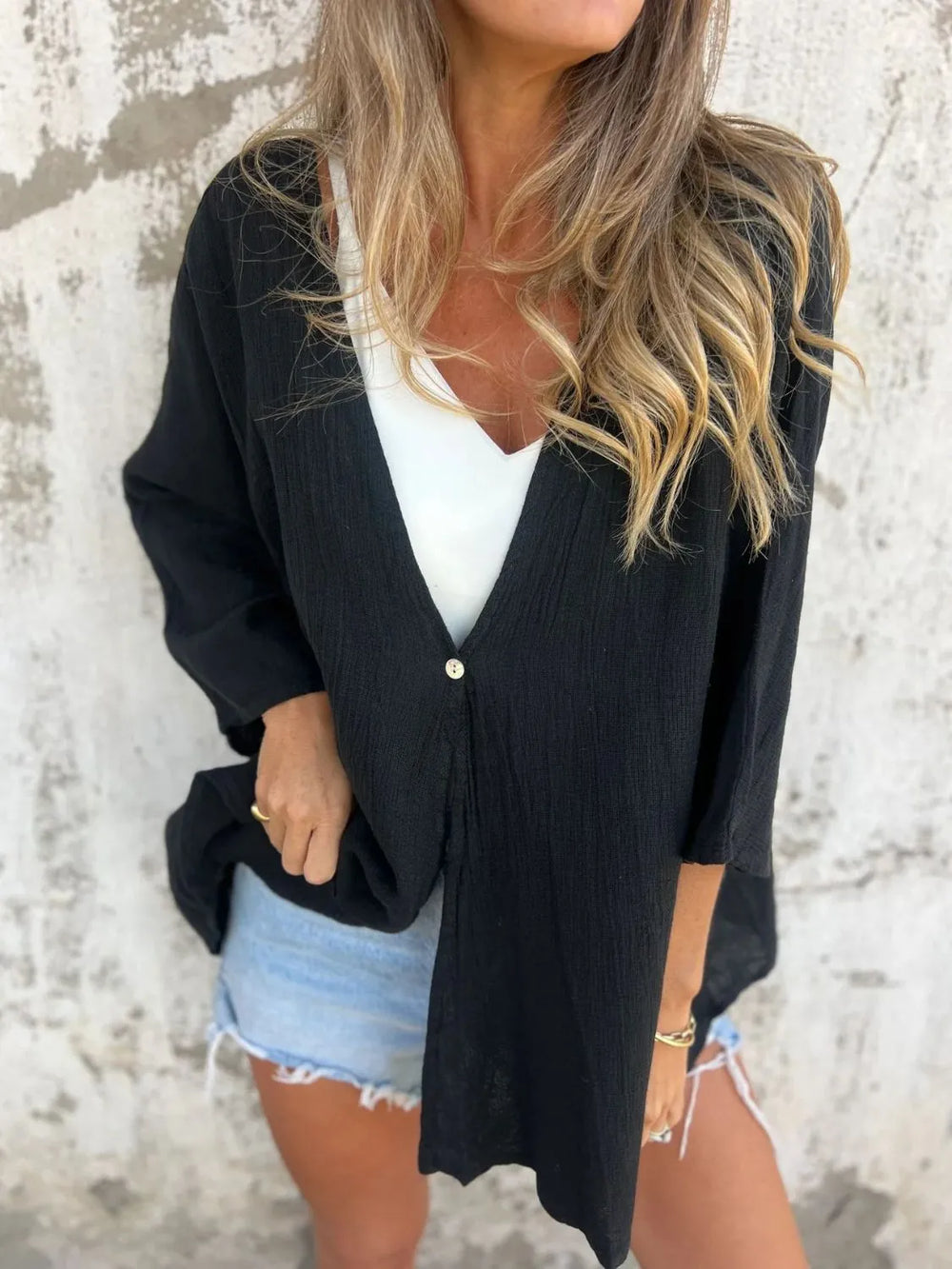 Full Size One Button Long Sleeve Shirt Plus Size