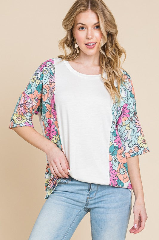 BOMBOM Floral Round Neck Half Sleeve T-Shirt Image principale du produit