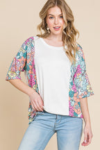 BOMBOM Floral Round Neck Half Sleeve T-Shirt