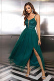 Spaghetti Strap Slit Mesh Dress - felvior