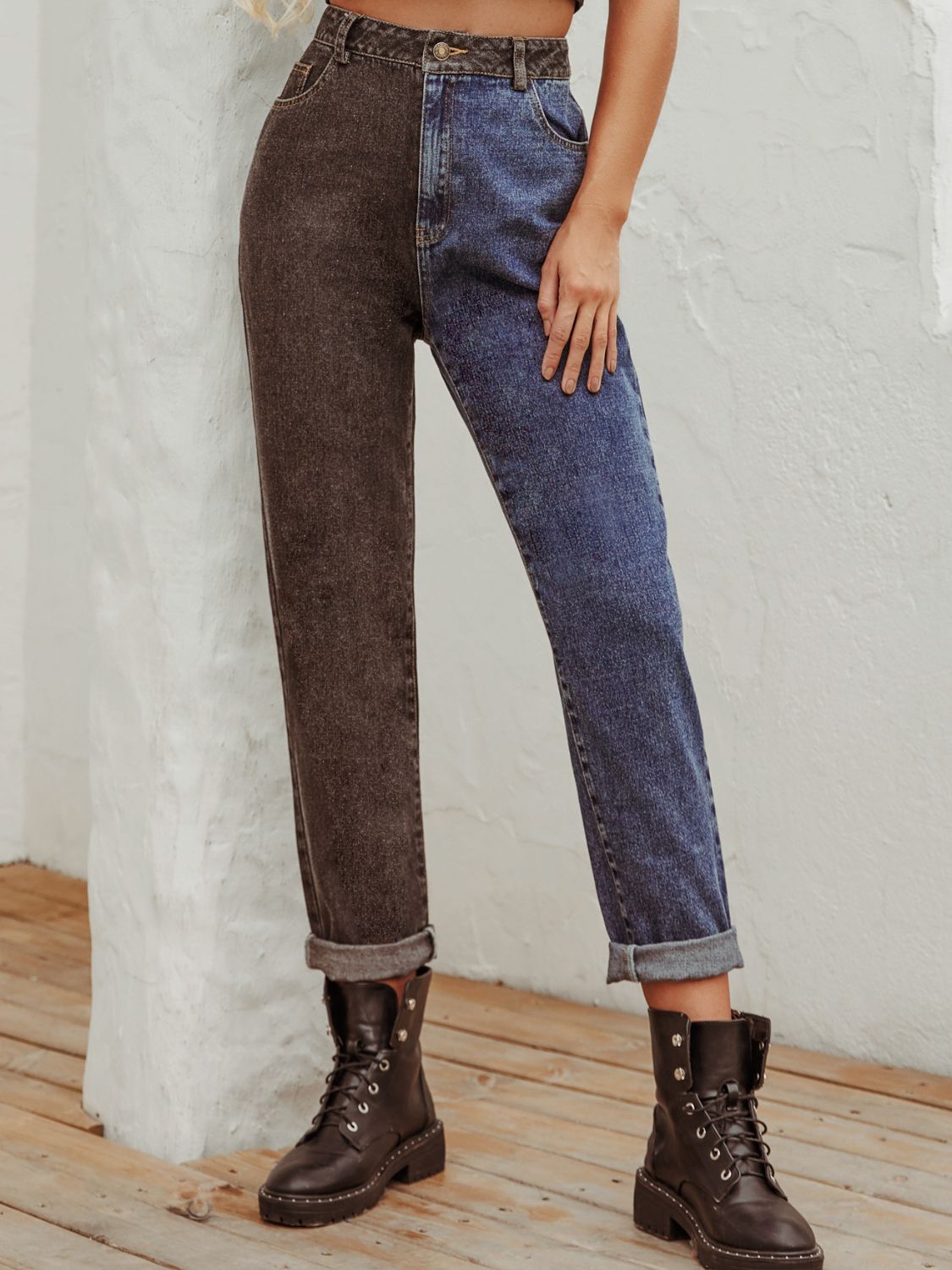 Two Tone Straight Leg Jeans - felvior