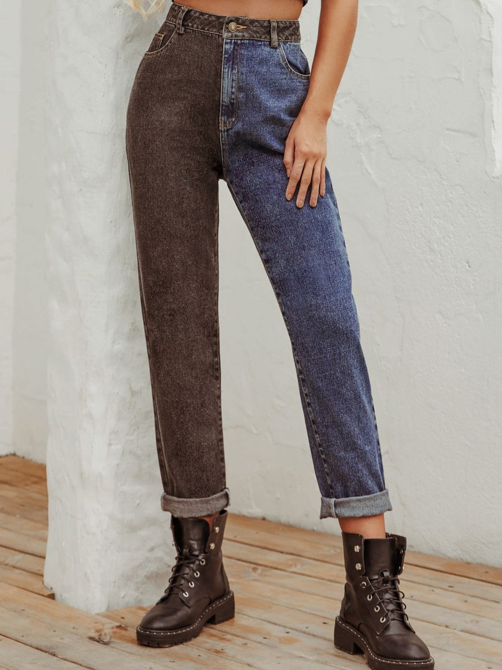 Two Tone Straight Leg Jeans