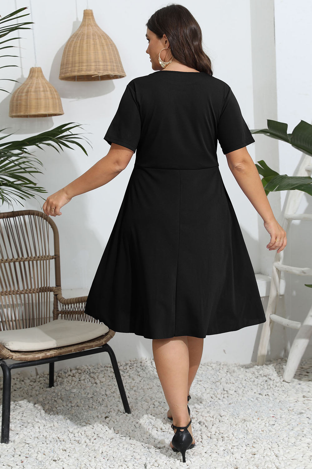 Plus Size Round Neck Openwork Dress - felvior