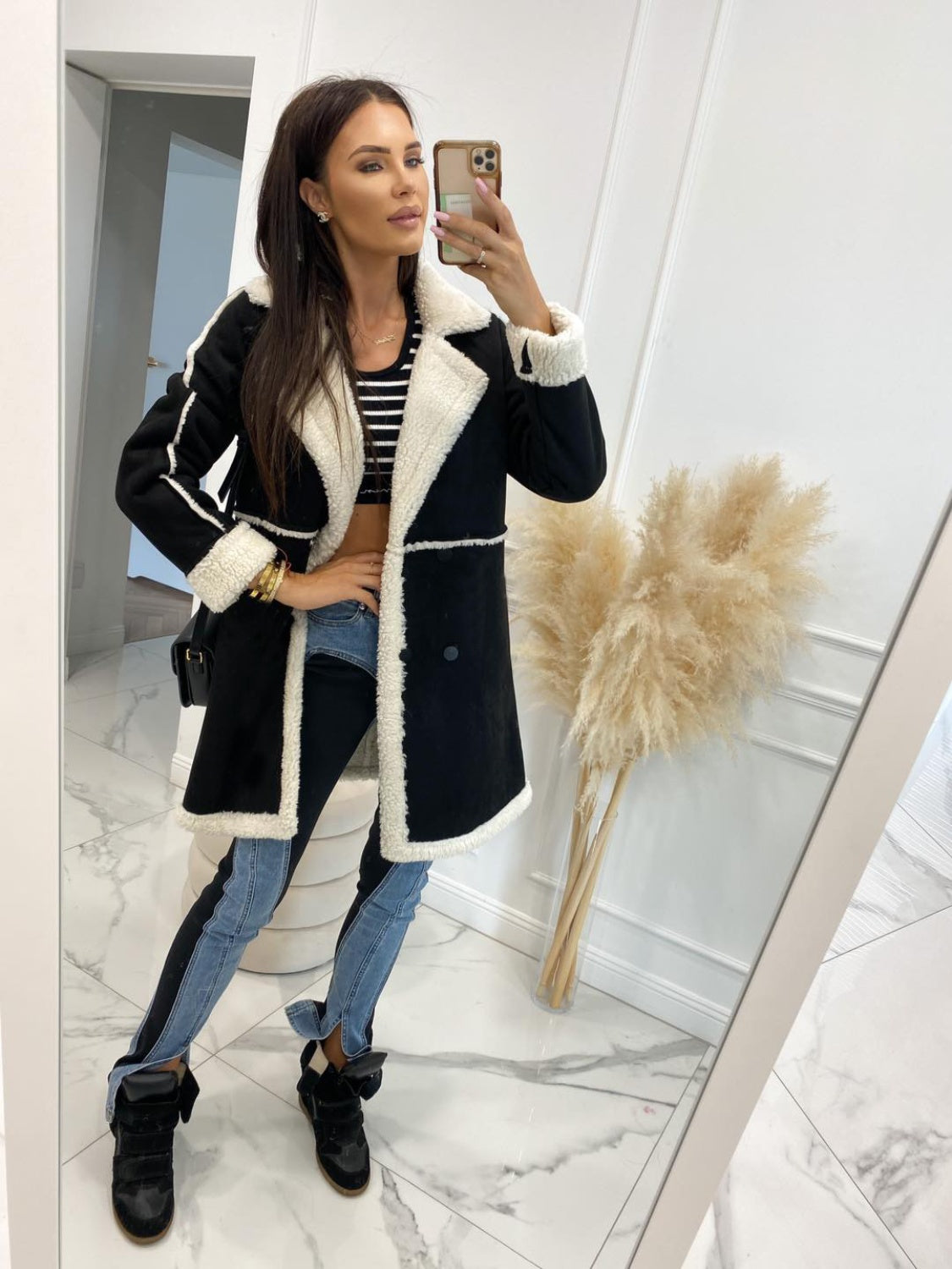 Lapel Collar Exposed Seam Buttoned Coat - felvior