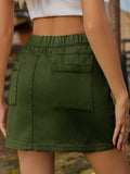 Pocketed Elastic Waist Denim Skirt - felvior