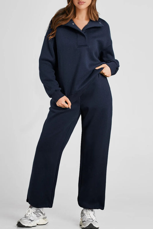 Half Snap Long Sleeve Top and Pants Active Set - felvior