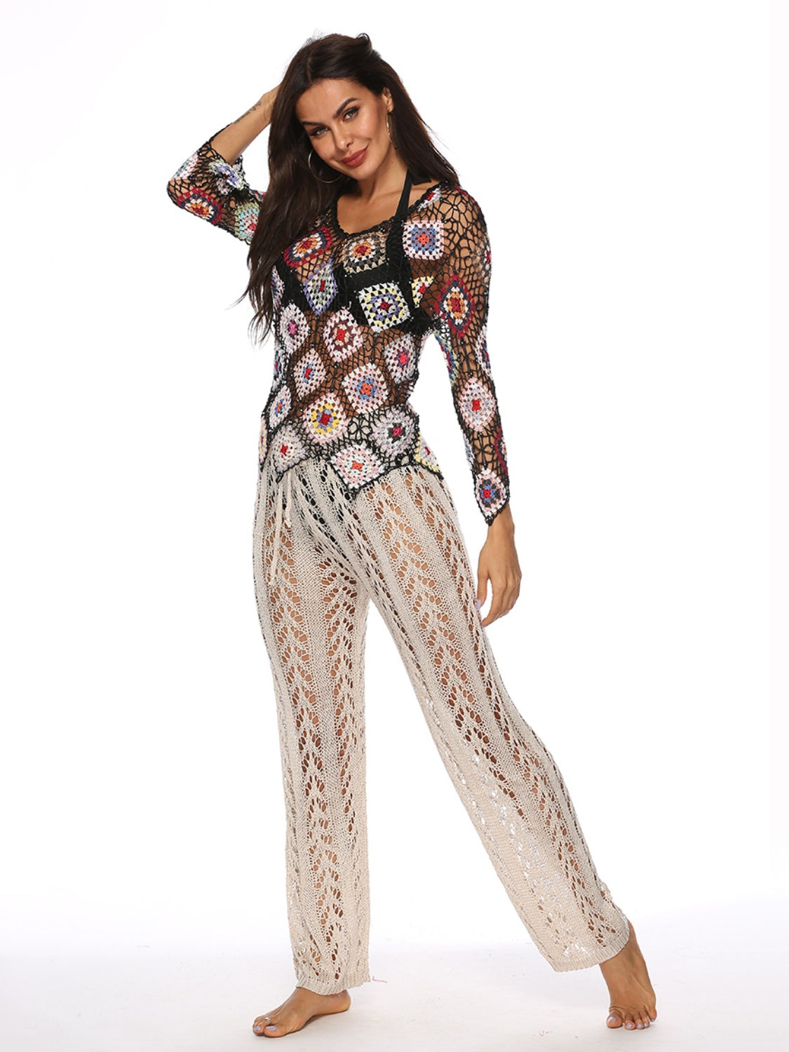 Cutout Drawstring High Waist Swim Pants - felvior