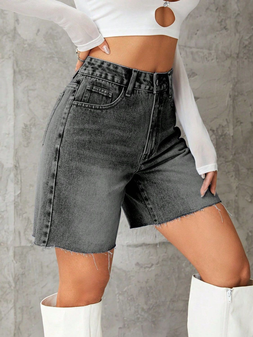 Frayed Hem Denim Shorts