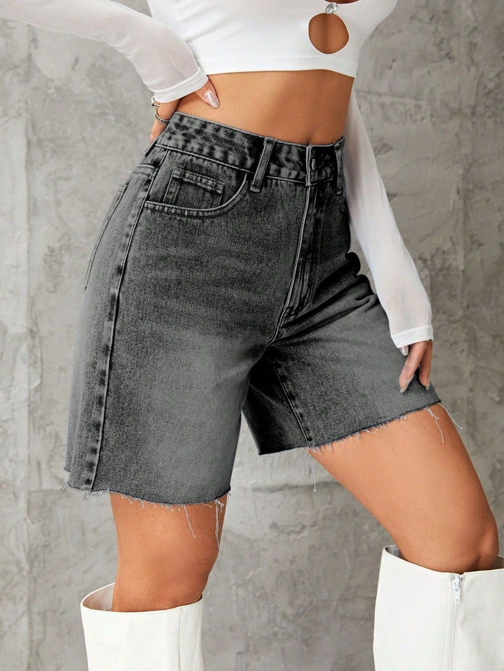 Frayed Hem Denim Shorts