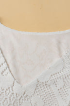 Lace Crochet Hollowed Scallop Hem V Neck Blouse