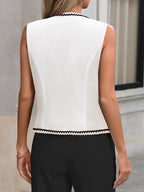 Buttoned Contrast Trim Vest Coat