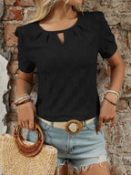 Eyelet Round Neck Short Sleeve Top