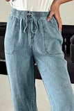 Drawstring High Waist Jeans with Pockets - felvior