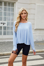 Cutout Back Round Neck Long Sleeve T-Shirt