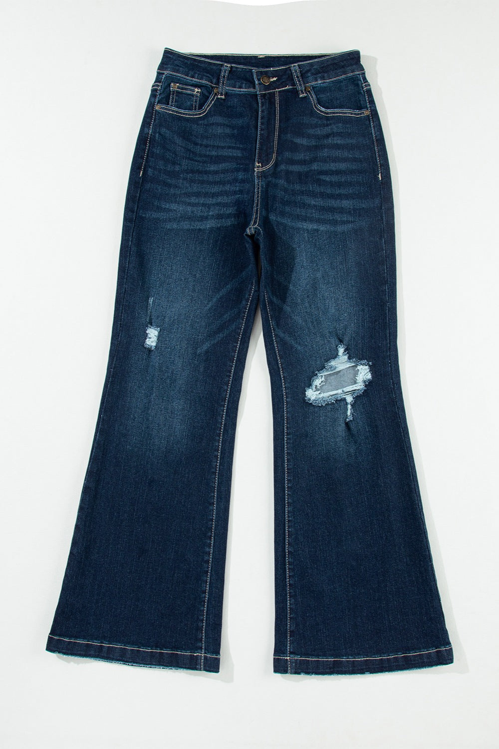 Distressed Wide Leg Jeans with Pockets - felvior