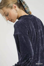 Umgee Velour Crewneck Balloon Sleeve Sweatshirt