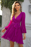 Tied Surplice Neck Pleated Dress - felvior