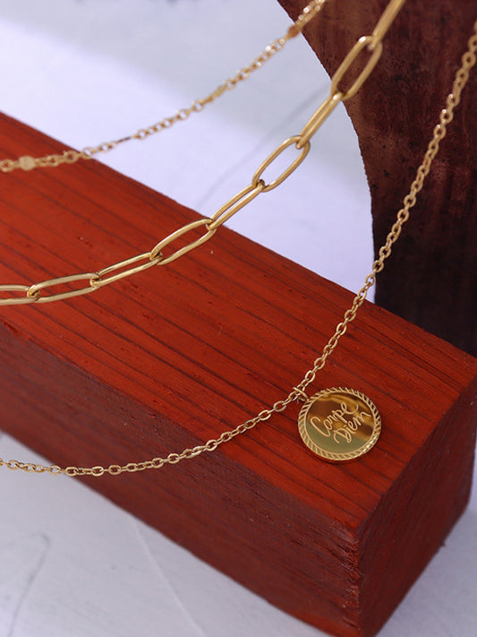 18K Gold-Plated Three-Layered Engraved Necklace - felvior