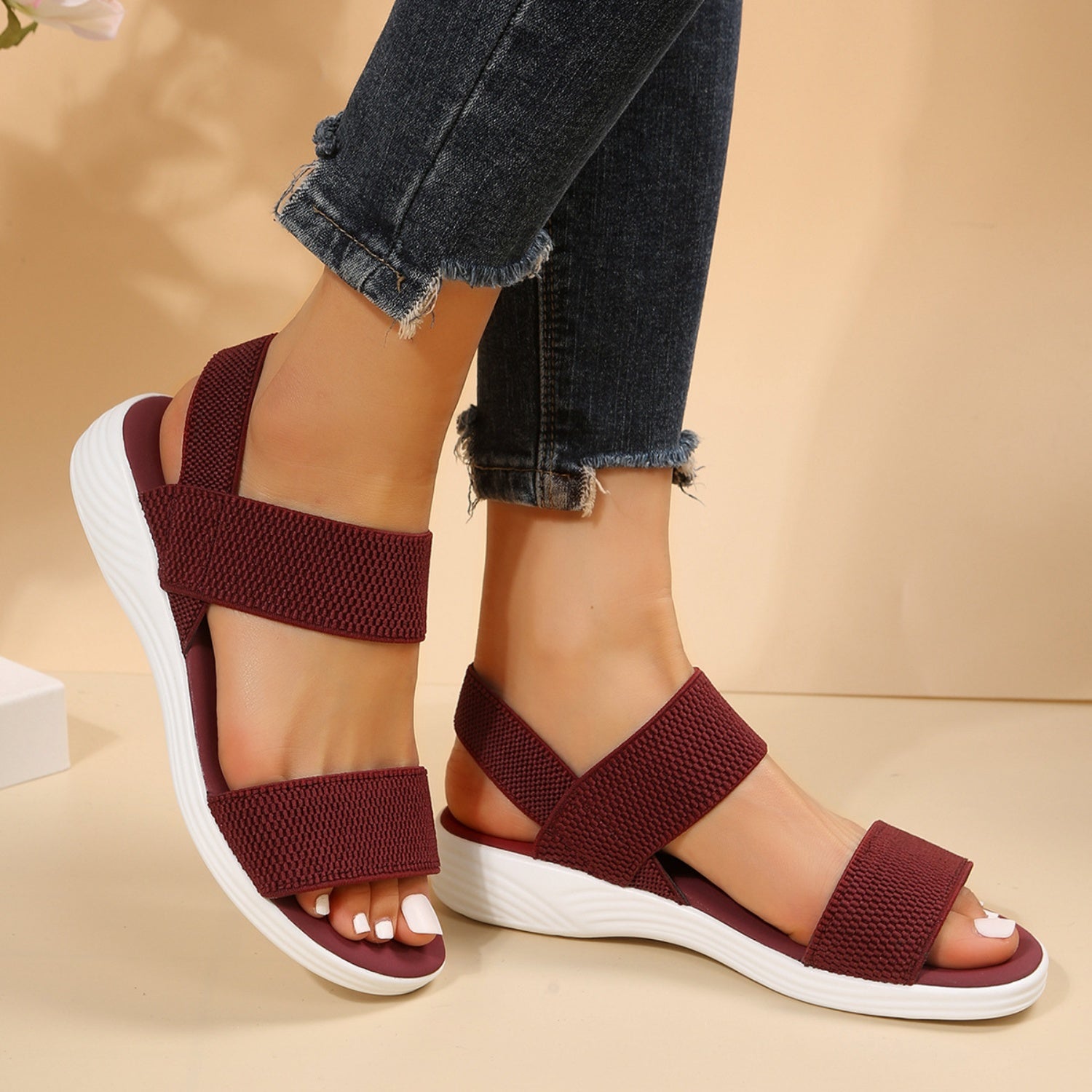 Rubber Open Toe Low Heel Sandals - felvior