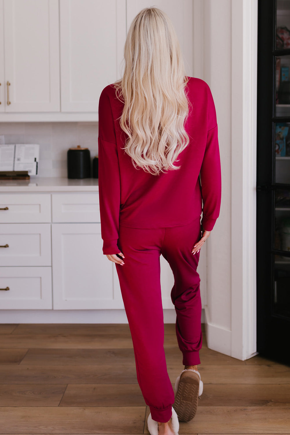 Round Neck Top and Drawstring Pants Lounge Set Secondary image