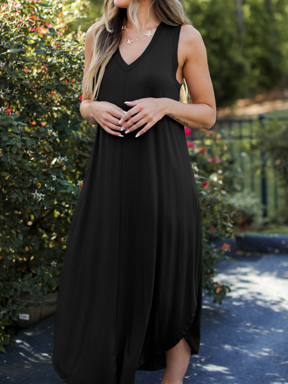Full Size V-Neck Midi Tank Dress - felvior