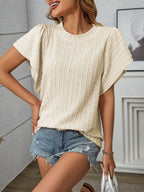 Textured Round Neck Short Sleeve Top