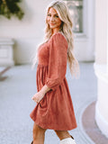 Square Neck Three-Quarter Sleeve Mini Dress - felvior